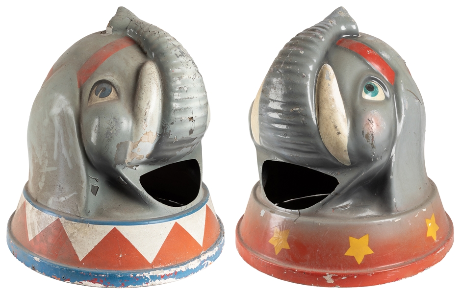  Two Circus Elephant Motif Garbage Bin Toppers. American, ci...
