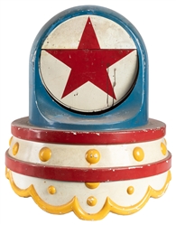 Two Circus Motif Garbage Bin Toppers. American, circa 1970/...