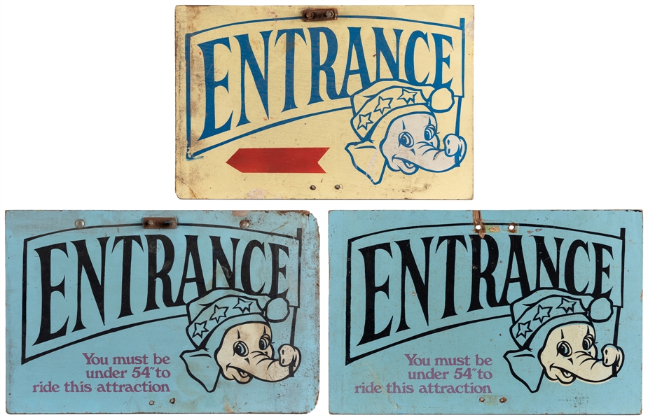  Three Kiddie Ride Carnival Entrance Signs. American, mid to...