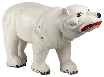  Carved Wooden Polar Bear Cub Figure. 20th century. Carved a...