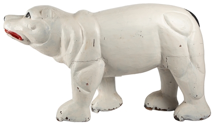  Carved Wooden Polar Bear Cub Figure. 20th century. Carved a...