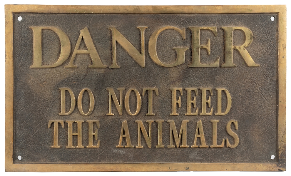  Danger “Do Not Feed the Animals" Cast Iron Sign. Single-sid...