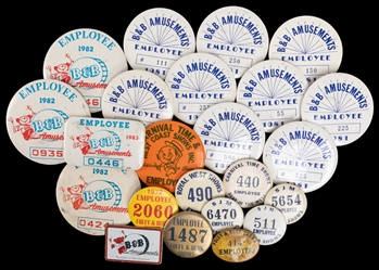  Group of 23 Carnival Employee Badges. Circa 1970s-80s. Incl...