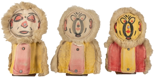  Trio of Carnival Punk Knockdown Dolls. Circa first half 20t...