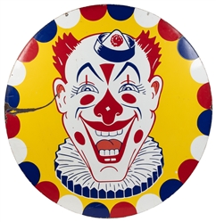  A Round Porcelain Clown Amusement Park Sign. Circa 1950s. 4...