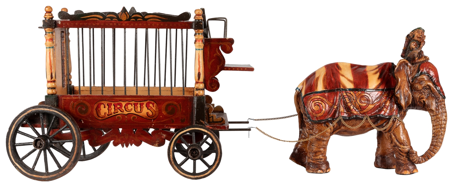  Model Circus Wagon and Elephant. American, ca. 1970s? Paint...