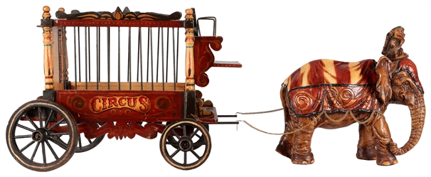  Model Circus Wagon and Elephant. American, ca. 1970s? Paint...