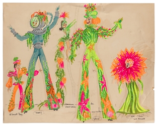  ARTIST UNKNOWN. Eight Original Circus Costume and Set Drawi...