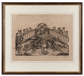  Two early circus woodblock prints. European, ca. 18th centu...