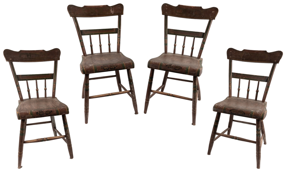  [ODD FELLOWS]. Group of 4 Hand-Painted Fraternal Chairs. [N...