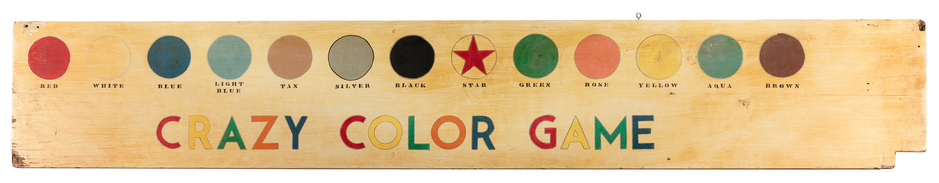  [CARNIVAL SIGN]. “Crazy Color Game" Hand-Painted Double-Sid...