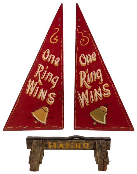  [CARNIVAL SIGNS]. Pair of Hand-Painted Wooden “One Ring Win...