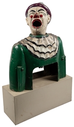  [CARNIVAL GAMES]. Cast Aluminum Clown Figure Topper for Bal...