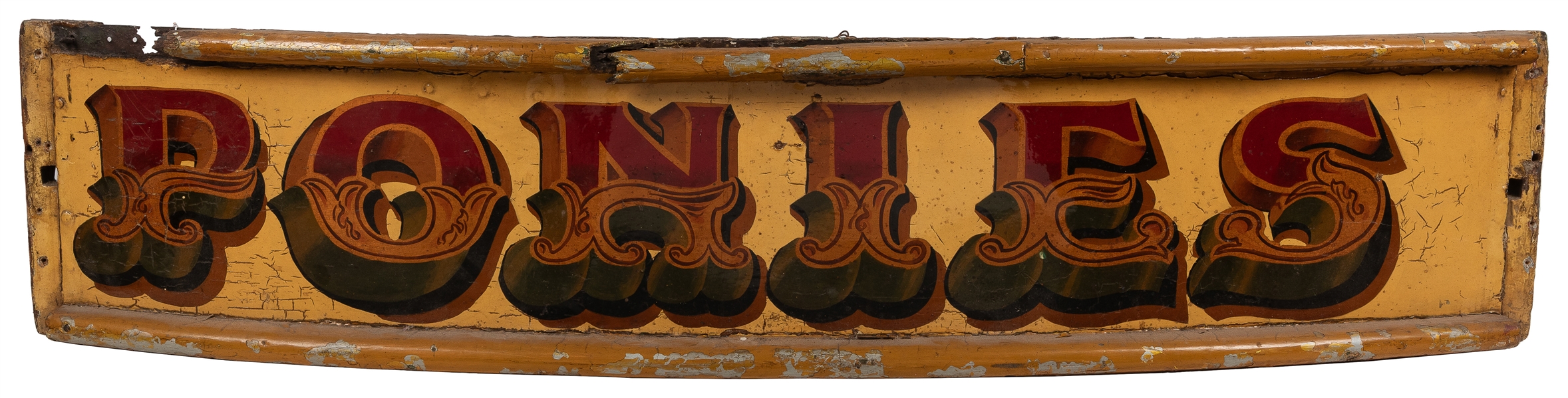  [CARNIVAL DECORATIONS]. “Ponies" Curved Wooden Panel Sign. ...