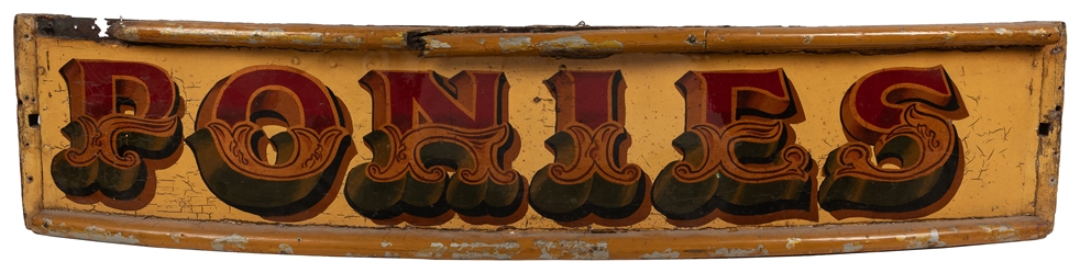  [CARNIVAL DECORATIONS]. “Ponies Curved Wooden Panel Sign. ...