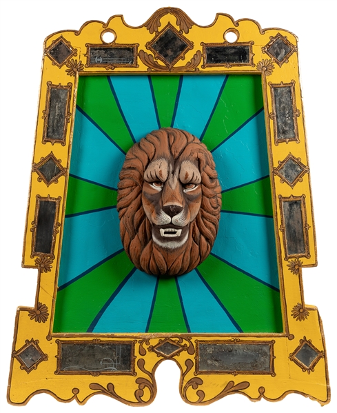  Lion Carousel / Fairground Wooden Panel. 20th century. Lion...