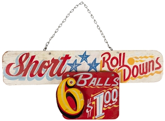  Trio of Carnival Painted Wooden Signs. 20th century. Bright...