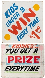 Pair of “Kids Win Every Time Carnival Signs. 20th century....