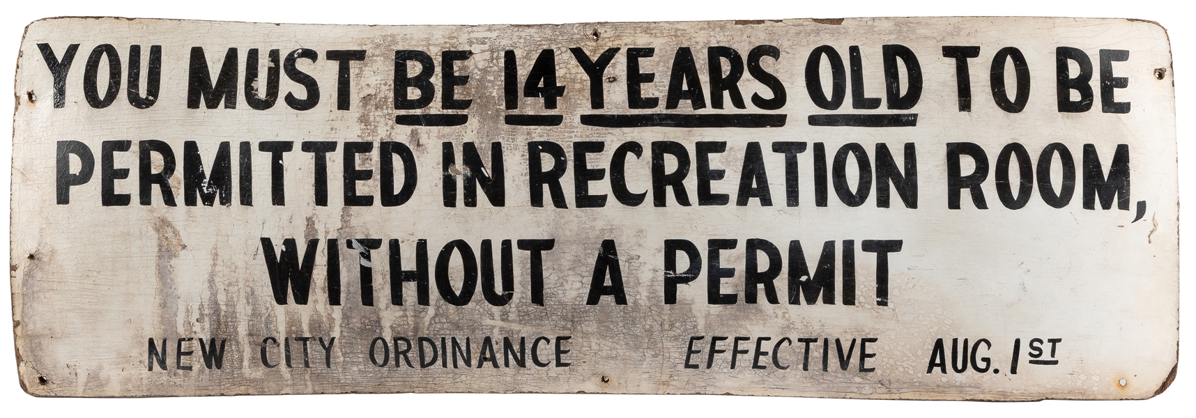  Recreation Room Age Restriction Sign. Black lettering on wh...