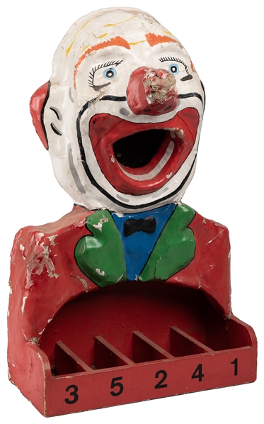  Carnival Clown Ball Toss Game. Circa mid-20th century. Papi...