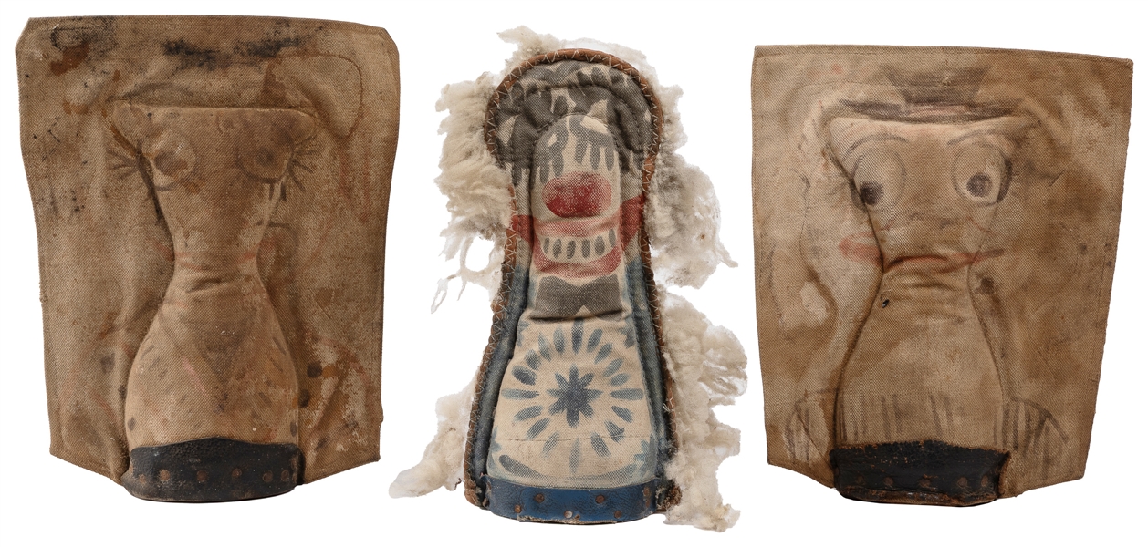  Three Carnival Knock-Down “Punk" Dolls. 20th century. Paint...