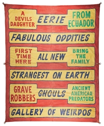  Eerie Fabulous Oddities sideshow banner. American, mid-20th...