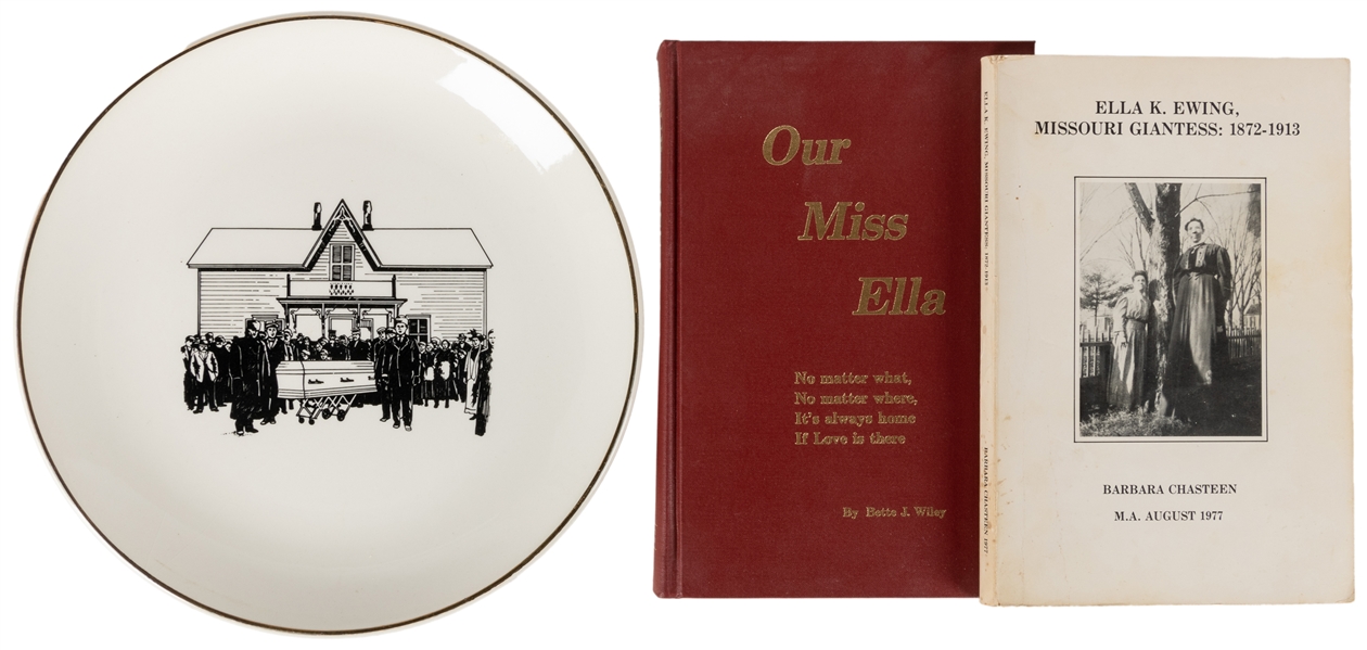  EWING, Ella (1872 – 1913). Two books and a memorial plate. ...