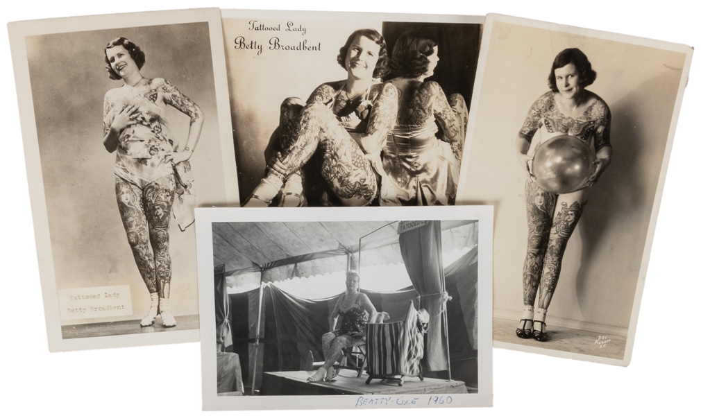  Postcards and Snapshots of Tattooed Lady Betty Broadbent. A...