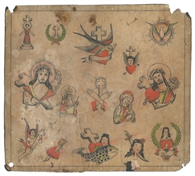  Pair of Religious Tattoo Flash Sheets. The Bowery, New York...