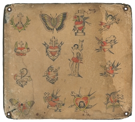 Pair of Religious Tattoo Flash Sheets. The Bowery, New York...