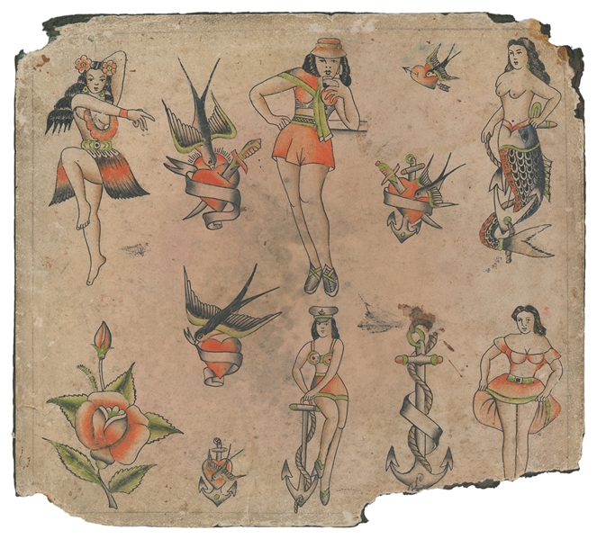  Pin-Up Tattoo Flash Sheet. The Bowery, New York, ca. early ...