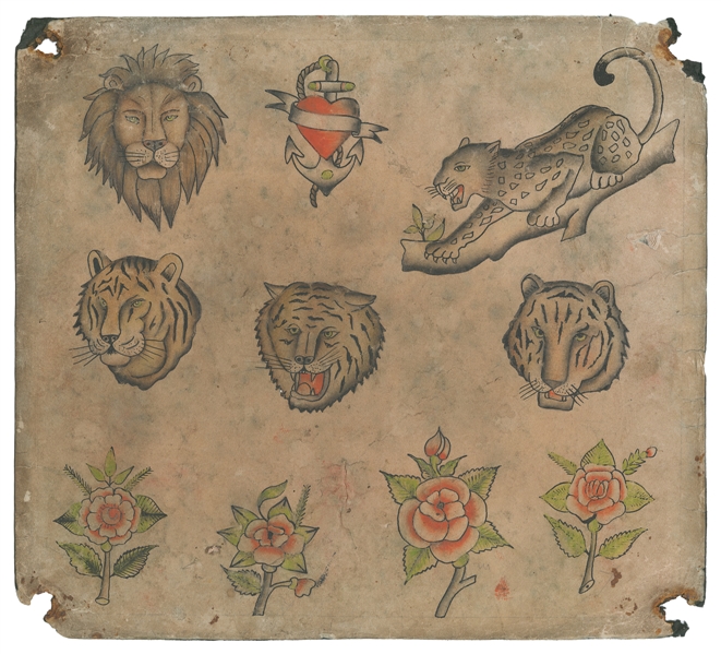  Big Cats and Floral Tattoo Flash. The Bowery, New York, ca....