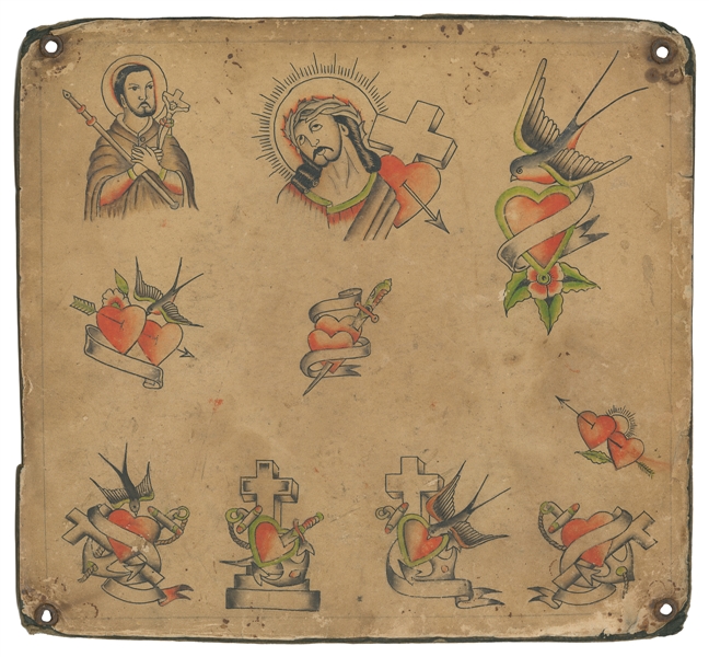  Two American Traditional Tattoo Flash Sheet. The Bowery, Ne...