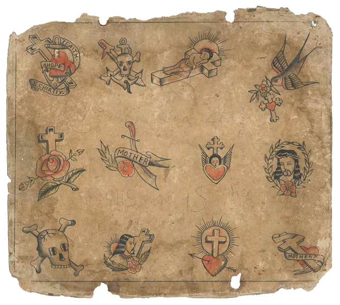  Divine Tattoo Flash Sheet. The Bowery, New York, early 20th...