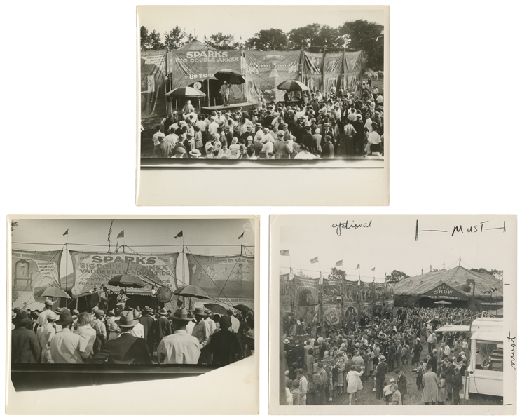  Three circus midway photographs. Circa 1930s. Includes view...