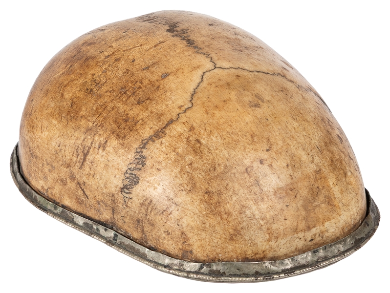 Tibetan Kapala Skull Cap Bowl. Circa 19th century. Silver o...