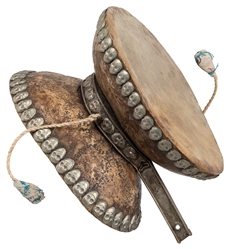  Tibetan Kapala Skull Drum. Circa 19th century. Double-sided...