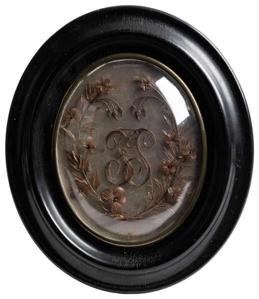  French Hair Mourning Display. France, 19th century. Oval wo...