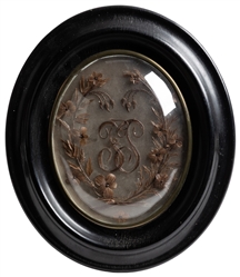  French Hair Mourning Display. France, 19th century. Oval wo...
