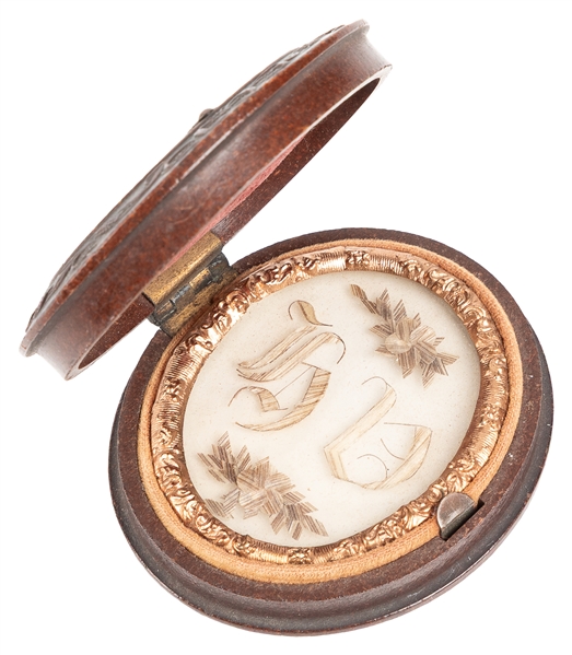  Antique Cased Hair Mourning Display. Circa 19th century. Ov...