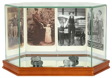  [GIANTS]. Glass Display Case of Circus Giant Souvenir Rings...