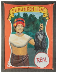  Shrunken Head Gaff Display. Circa 20th century. Gaff shrunk...