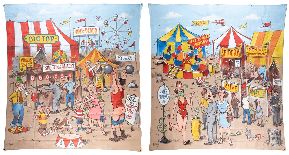  NORMAN, Killbuck. Two panel carnival sideshow banner. Paint...