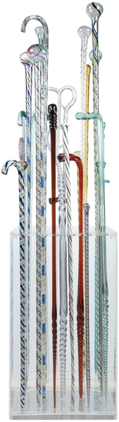  28 Antique End of Day Canes with a Plexiglas Display Case. ...