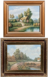  [UNKNOWN ARTIST]. Pair of Untitled Landscapes of a Pastoral...