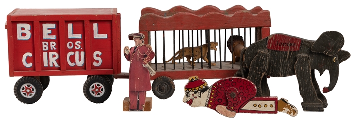  [CIRCUS] Bell Bros. Circus Wagon, Animal Cage and Ringmaste...