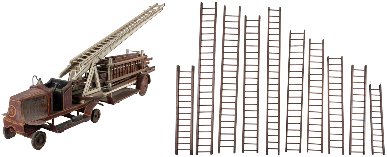  [FOLK ART]. Hand-Made Wood and Tin Model of a Fire Engine w...
