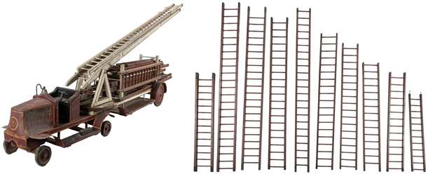  [FOLK ART]. Hand-Made Wood and Tin Model of a Fire Engine w...