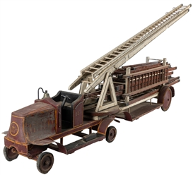  [FOLK ART]. Hand-Made Wood and Tin Model of a Fire Engine w...