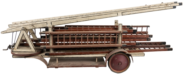  [FOLK ART]. Hand-Made Wood and Tin Model of a Fire Engine w...
